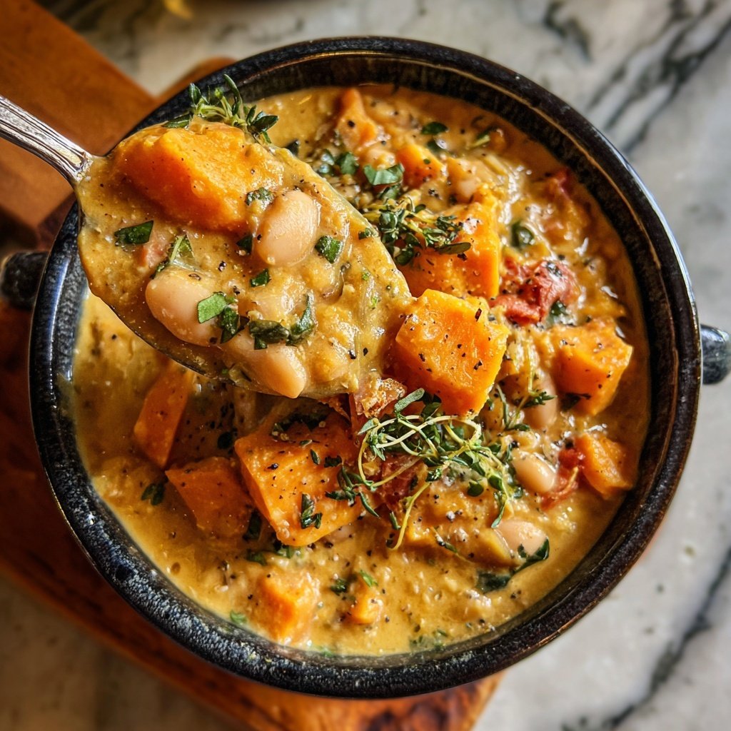 Healthy Crockpot Sweet Potato White Bean Stew