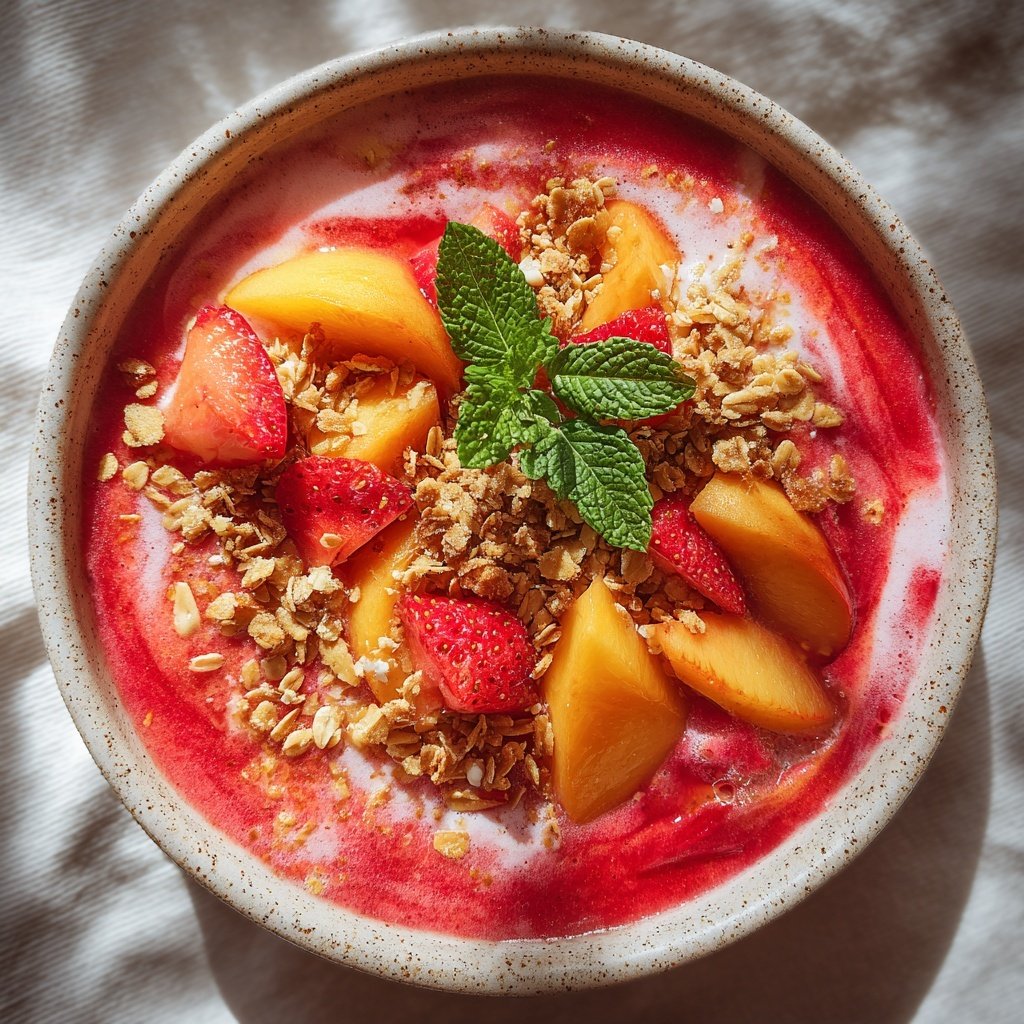 Strawberry Peach Smoothie Bowl