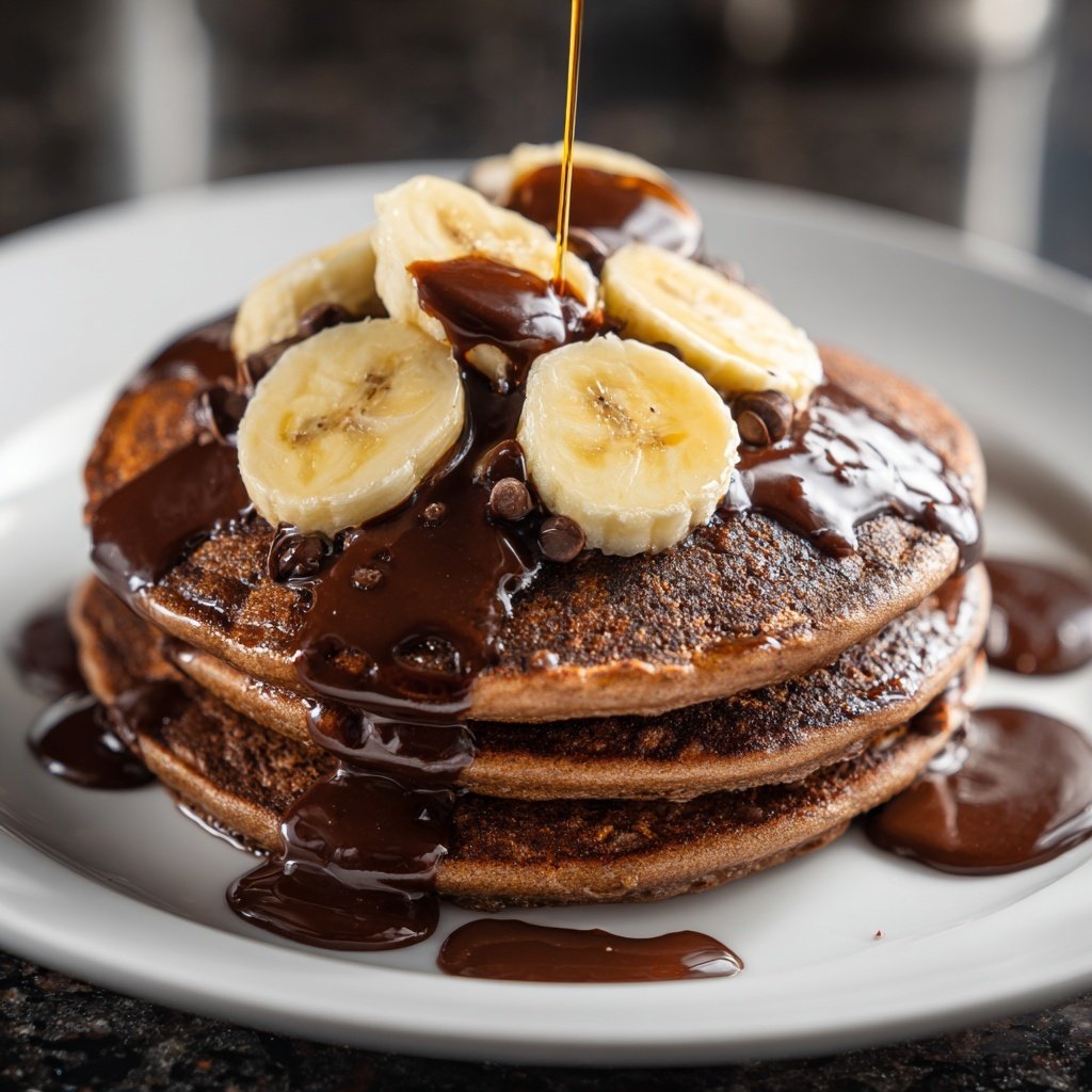 Valentine Breakfast Chocolate Banana Pancakes